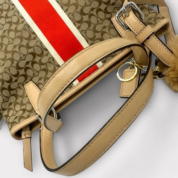 Coach Signature Varsity Stripe Medium Tote Bag – Khaki/Red – Style F27024 - Picture 10 of 16